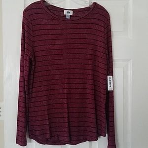 NWT Old Navy burgandy black striped top Size Large